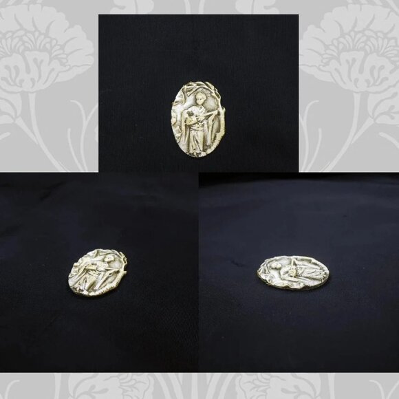 Rare Vintage Cabochons, Mirror & Matte Glass Decal Cab, Asian Metal, Art Nouveau - Picture 3 of 14